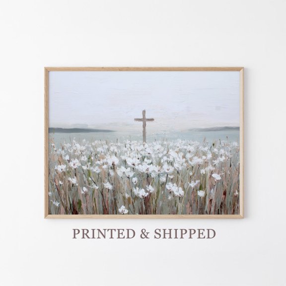 Christian Cross In Wildflower Field Print, Unframed Paper Poster 8x10in