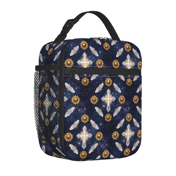 Christian Cross Insulated Lunch Box Portable Handheld Reusable Cooler Handbag Front Pocket Work Office Daily Travel Food Bag