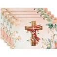 thumbnail image 1 of Christian Cross Jesus Flowers Floral Placemats Set of 4, 12x18 Spring Watercolor Rustic Table Mat Decor, Seasonal Summer Table Decors for Holiday Dining Kitchen Holiday Party. (083), 1 of 5