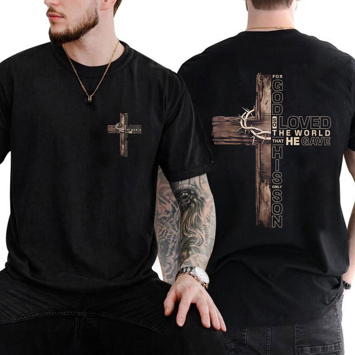 Christian Cross John 3:16 Double Sided T-Shirt – Bible Verse Faith Tee ...