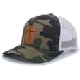 thumbnail image 1 of Christian Cross Leather Patch Mesh Back Trucker Hat Christian Mens Baseball Cap, Army/White, 1 of 4