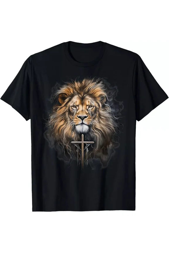 Christian Cross Lion of Judah Religious Faith Jesus Pastor T-Shirt