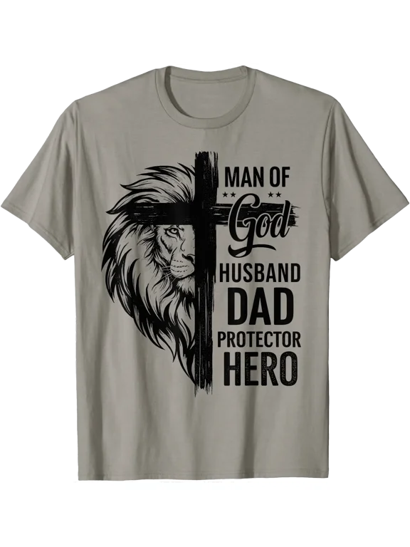 Christian Cross Man of-God Husband Dad Protector Hero Lion T-Shirt, Vintage Birthday Gift