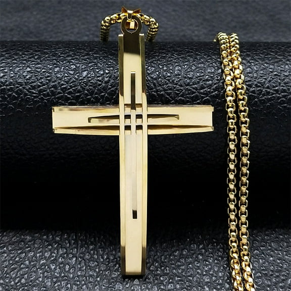 Christian Cross Necklace Women/Men 14K Yellow Gold Religion Jesus Christ Pendant Necklaces Jewery