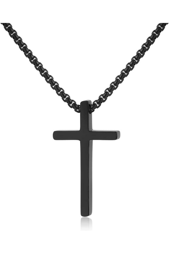 Christian Cross Necklace for Men, Silver Black Gold Stainless Steel Cross Pendant Necklace for Men Women