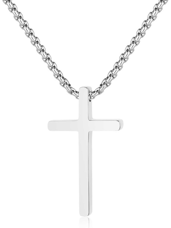 Christian Cross Necklace for Men, Silver Black Gold Stainless Steel Cross Pendant Necklace for Men Women