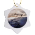thumbnail image 1 of 3drose, Christian Cross on Mountain - Snow Covered Mountain Range and Cross, 3 inch Snowflake Porcelain Ornament, 1 of 7