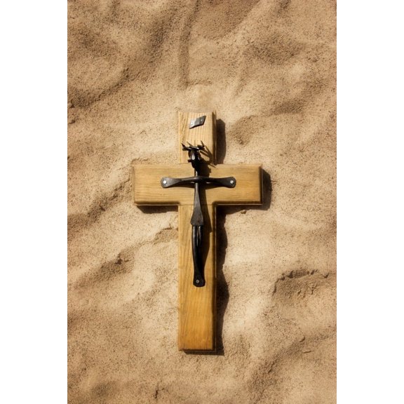Christian Cross On Sand Poster Print by Patrick Kociniak / Design Pics