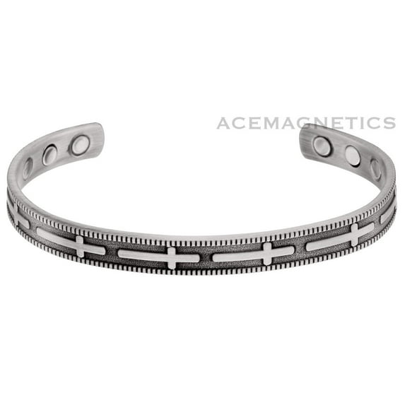 "Christian Cross" Pewter Style Copper Bracelet With Magnets