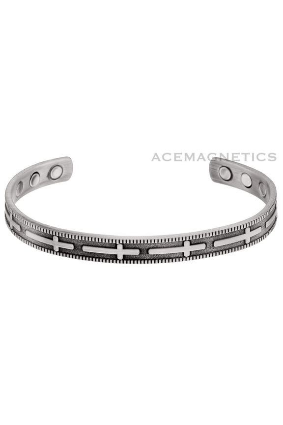 "Christian Cross" Pewter Style Copper Bracelet With Magnets