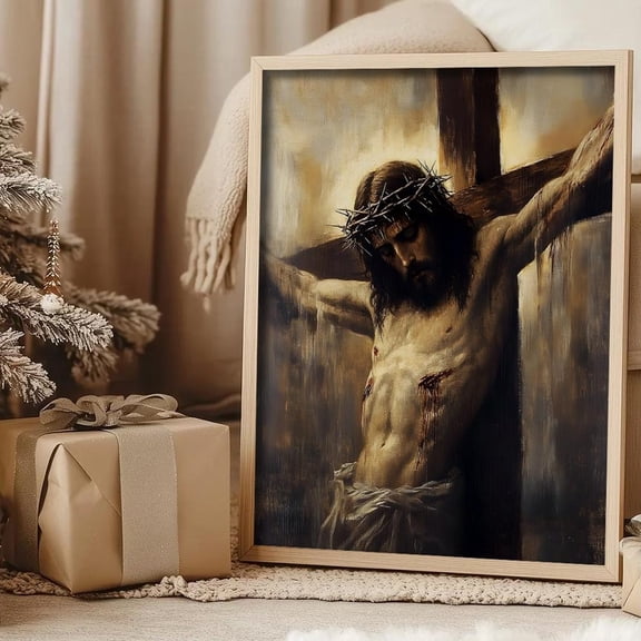 Christian Cross Poster Rustic Religious , Inspirational Faith Art Unframed Paper Print