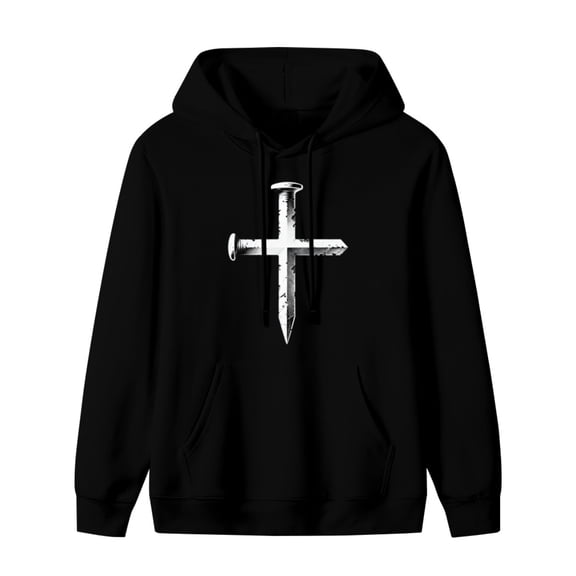 Christian Cross Print Mens Hoodies with Long Sleeve, Lightweight Basis Pullover Men's Drawstring Pocket Sweatshirt Hooded