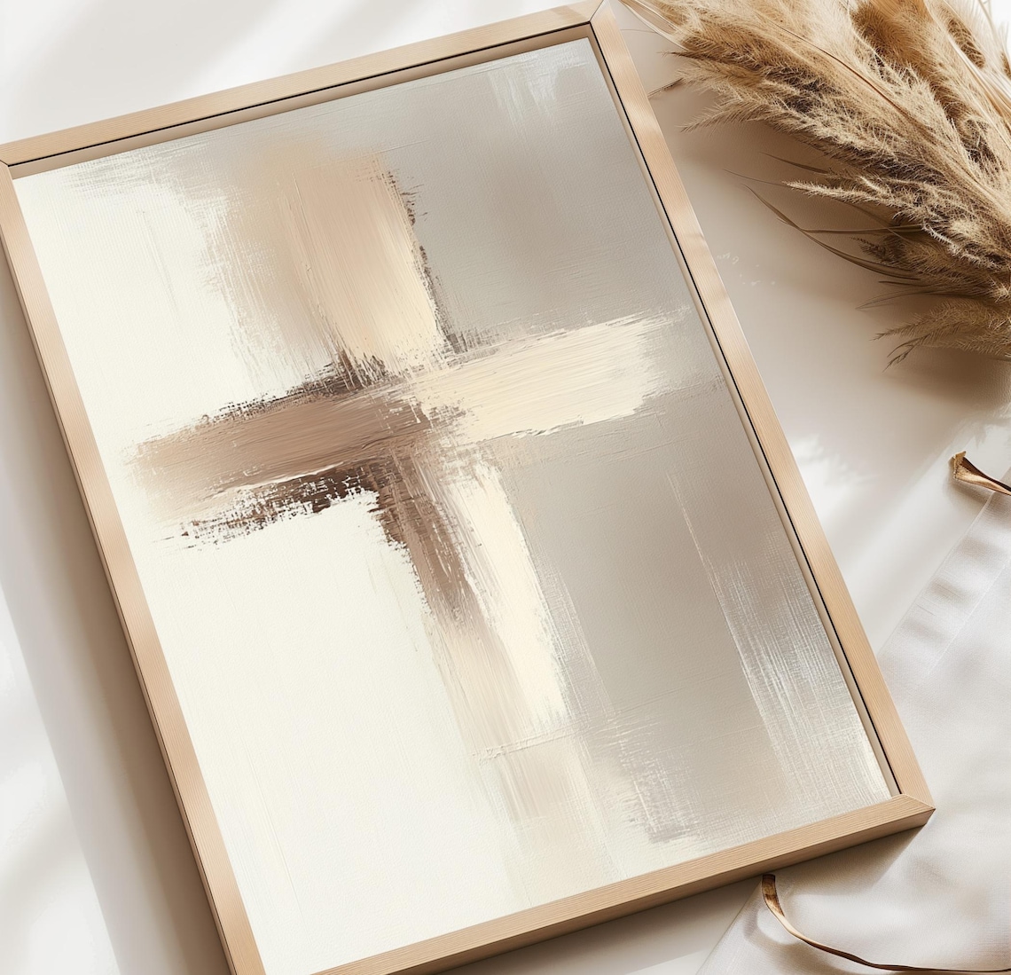 Christian Cross Printable Wall Art, Gold, Beige, Grey, Digital Download ...