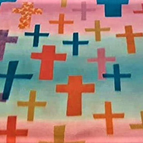 Christian Cross Rainbow Fleece Fabric