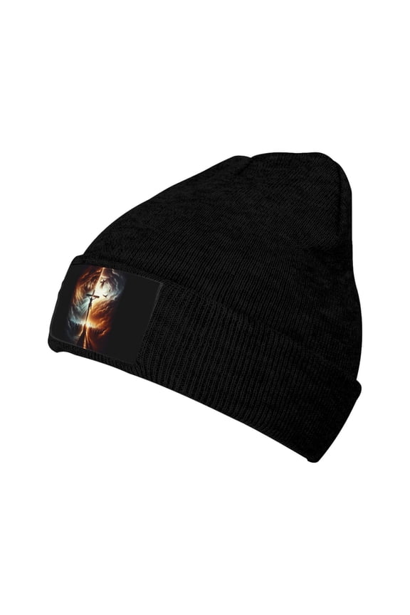 Christian Cross Religious Knitted Hat Winter Beanie For Men Women, Acrylic Beanie Soft Warm Knit Hat Ski Stocking Cuffed Cap