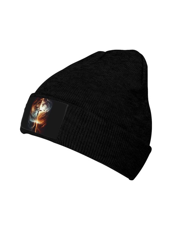 Christian Cross Religious Knitted Hat Winter Beanie For Men Women, Acrylic Beanie Soft Warm Knit Hat Ski Stocking Cuffed Cap