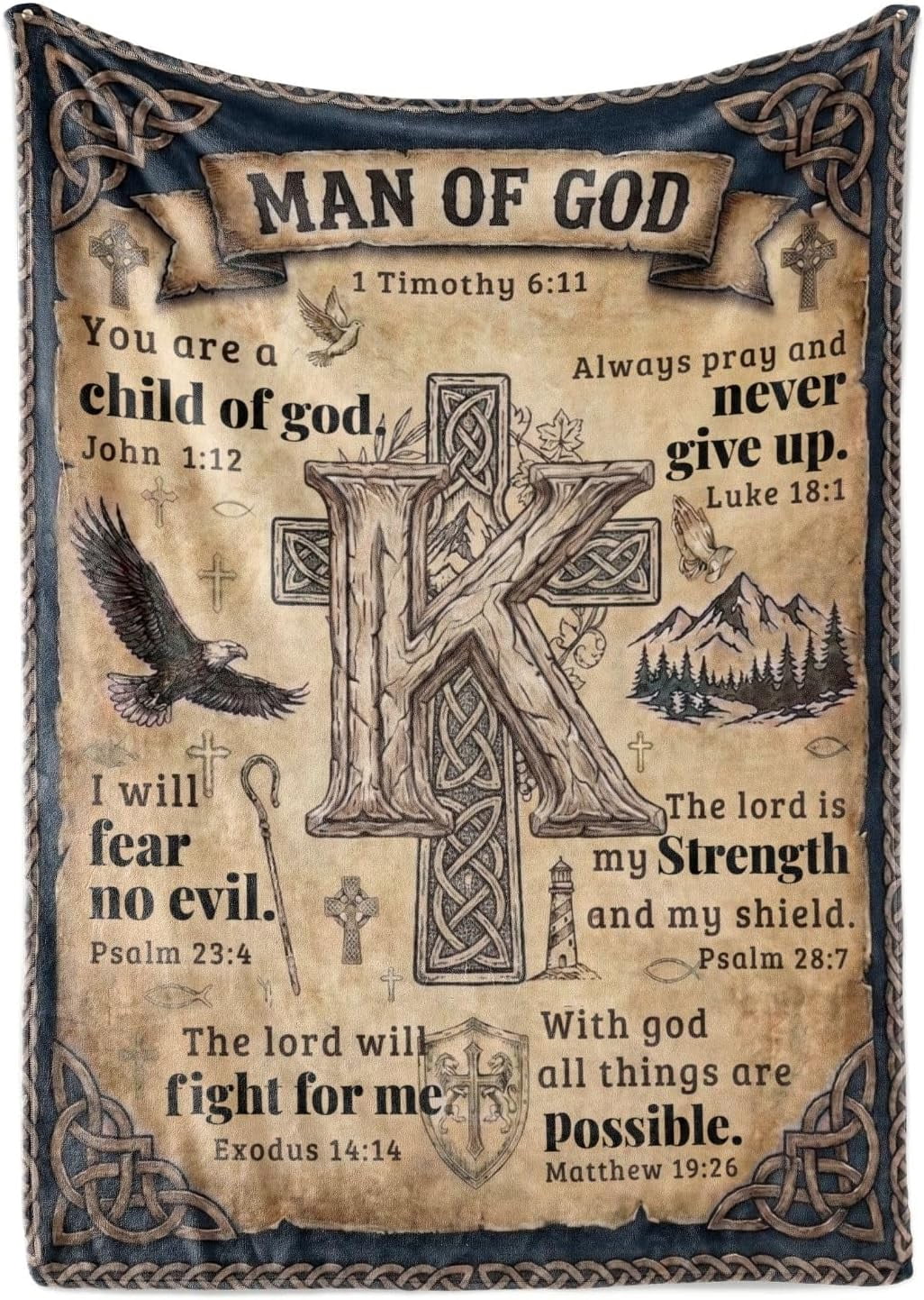 Christian Cross Religious Throw Blanket for Men Of God Letter K ...