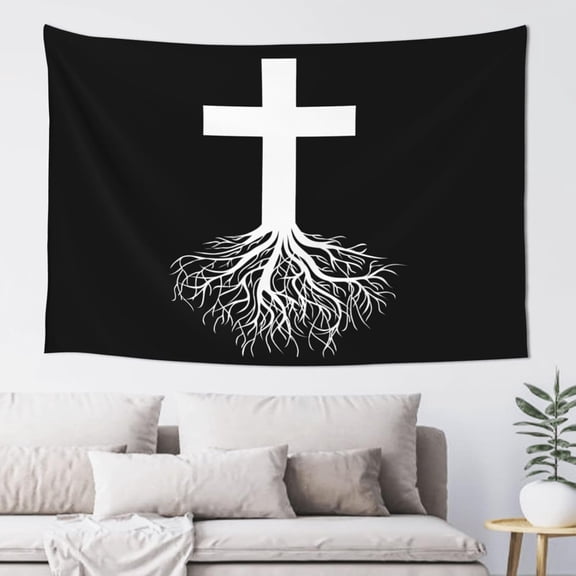Christian Cross Roots Cute Evangelical I Love Jesus White Tapestry for Bedroom Aesthetic Wall Hanging Funny Tapestries Home Decor 40x60 inch for Classroom Dorm Backdrop Decorations