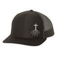 thumbnail image 1 of Christian Cross Roots Jesus Christ Mens Embroidered Mesh Back Trucker Hat, Black/Black, 1 of 4