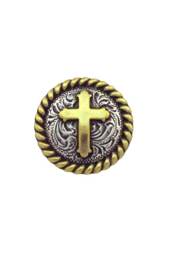 Christian Cross Silver and Gold Concho Saddle Leathercraft Accessory