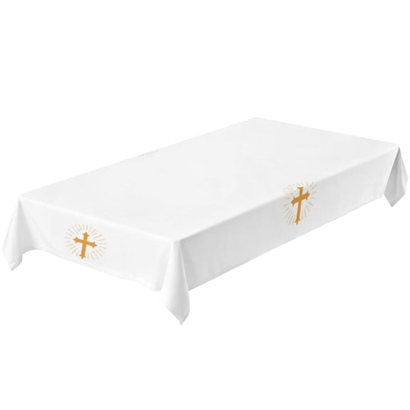 Christian Cross Tablecloth White Rectangular Table Cover Religious Table Cloth for Church, Baptism, Communion, Waterproof Peach Skin Fabric