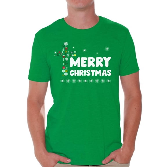 Christian Cross Top Merry Christmas Men's Shirt Christian Shirt for Men Merry Xmas Men's T-Shirt Religion Jesus Christ Tee for Him Christmas Shirt for Men Christmas Tshirt Xmas Gifts Happy Holidays