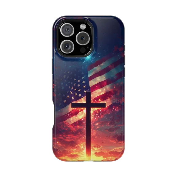 Christian Cross USA Flag Inspired Design Phone Case 11 12 13 14 15 16 17 Pro Max