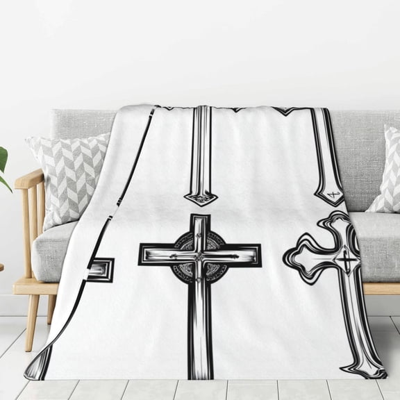 Christian Cross Vector Throw Blanket for Stylish Warm Winter Cabin Ultra-Soft Micro Fleece Blanket, Premium Microfiber, Silky Soft, Plush, Warm and Lightweight for Couch, Sofa, Bed - 40"X30"