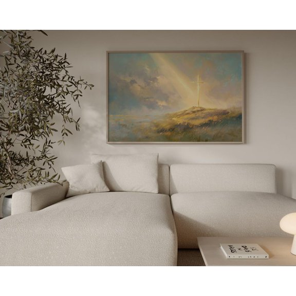 Christian Cross Wall Art Cross of Light Peaceful Faith Decor, Unframed Paper Poster 8x10in