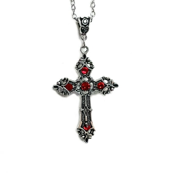 Christian Crystals Cross Necklace Gothic Party Jewelry Pendant Necklace Vintage Alloy Punk Choker Sweater Chain Unisex