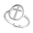 thumbnail image 1 of Christian Cutout Open Clear Cubic Zirconia Cross Ring .925 Sterling Silver Band White Female Size 10, 1 of 4