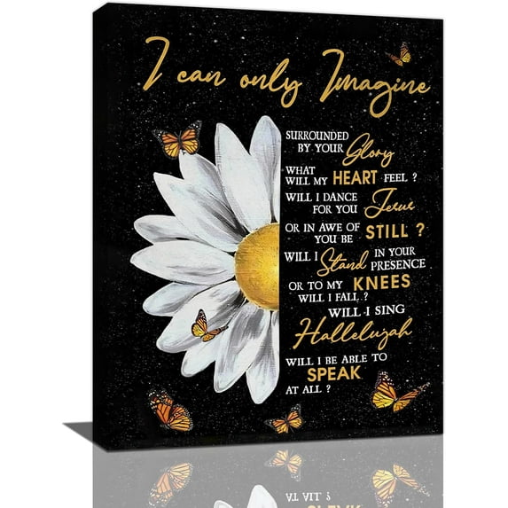 Christian Daisy Wall Art Daisy Butterfly Pictures Wall Decor I Can Only Imagine Inspirational Quotes Canvas Painting Print Religious Decoration Artworks for Bathroom Bedroom Living Room Church 12"x16"