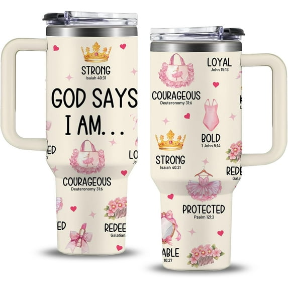 Christian Dance Gift, 40 Oz God Says I Am Dancer Tumbler With Handle, Christian Gifts for Girls/Women, Inspirational Religious Birthday Gifts for Dancer Bible Verse Cup, Ballet Dance Gifts