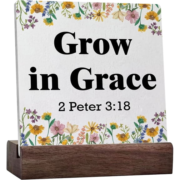 Christian Decor Christian Desk Decor Grow In Grace Bible Verse Ceramic Desk Sign Spring Decorations For Home Shelf Table
