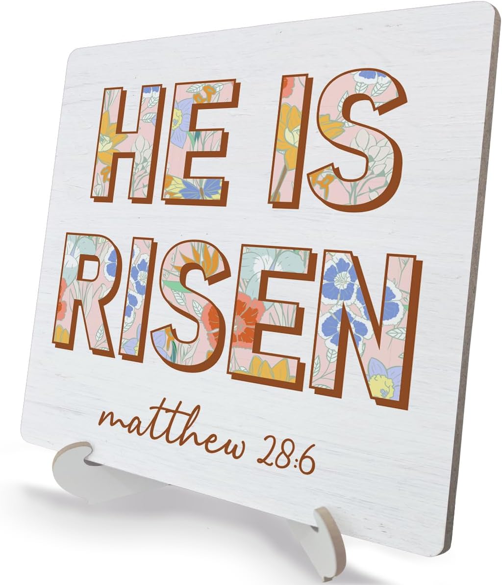 Christian Decor He Is Risen Bible Verse Wooden Plaque Sign Easter Decor ...