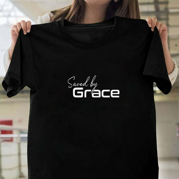 Christian Design Saved By Grace Minimal Graphic Religious Unisex T-Shirt, up to size 5XL