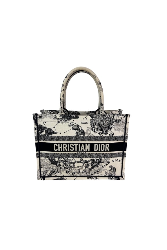 Pre-Owned Christian Dior Book Embroidered Canvas Medium Stars and Signs Black Tote