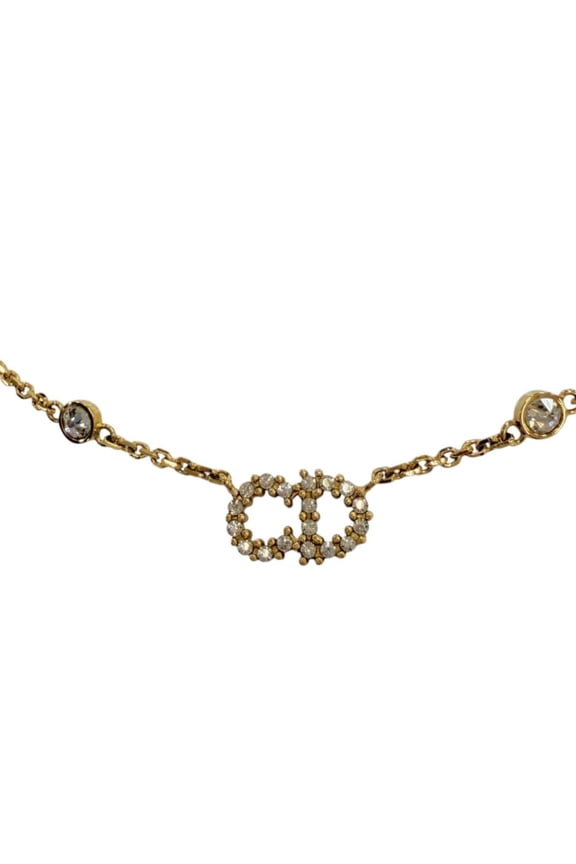 Pre-Owned Christian Dior Clair D Lune necklace with CD logo and rhinestones, gold, for women,...