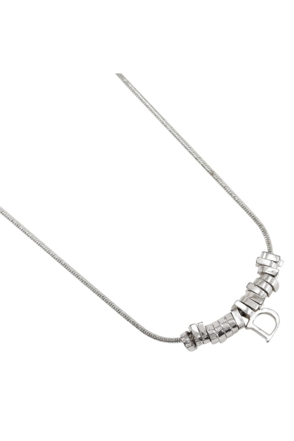Pre-Owned Christian Dior D logo necklace, metal, silver, approximately 7.4g, women's.