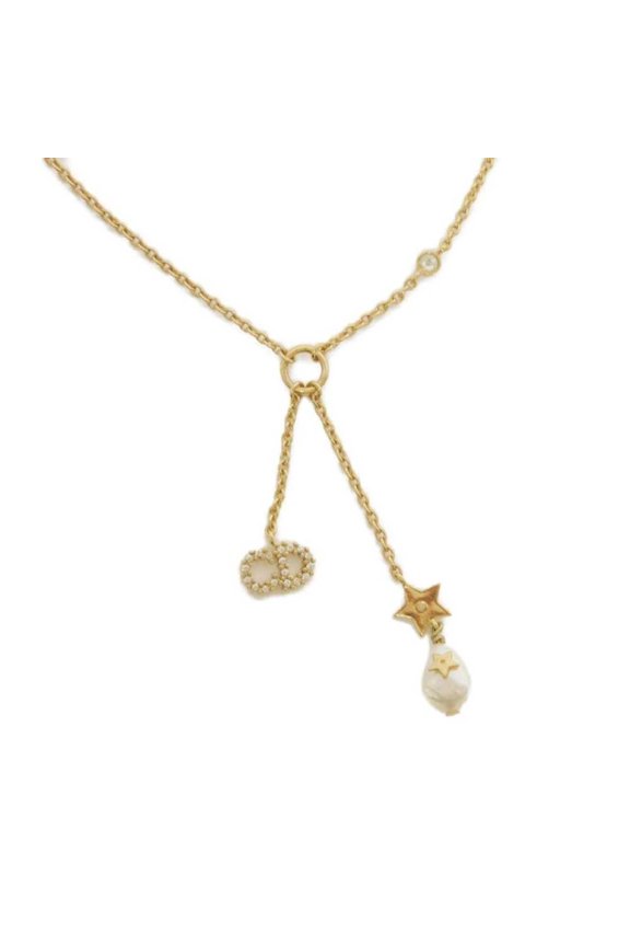 Pre-Owned Christian Dior Dior Shiny-D Necklace, Crystal Rhinestone Star Metal Gold CD Logo...