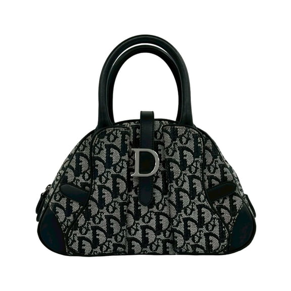 Pre-Owned Christian Dior Double Saddle Bag, Trotter Pattern, Canvas and Leather Handbag, Black,...