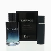 Christian Dior Sauvage 2 Piece Set For Men 3.4 Oz Eau De Parfum Spray, 0.34 Oz Eau De Parfum Refillable Spray