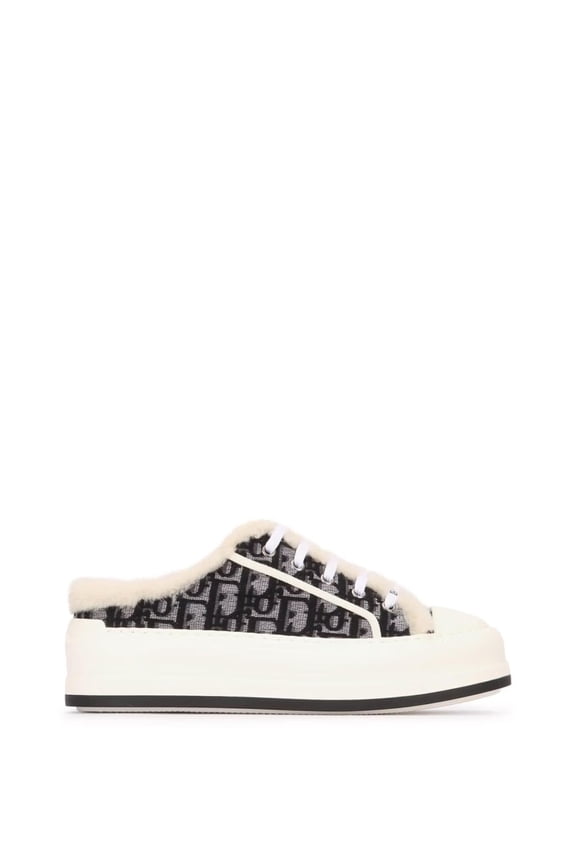 Christian Dior Monogram Pattern Shearling Slip-On Sneakers Grey (Women's)