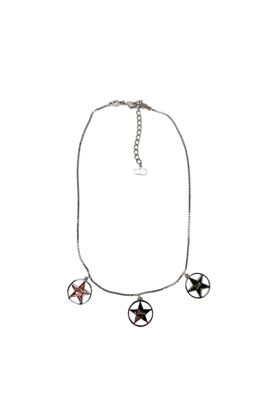 Pre-Owned Christian Dior Multi Star Adjustable Silver Finish Necklace