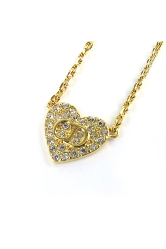 Pre-Owned Christian Dior N3477WOMCY Clair D Lune Rhinestone CD Logo Heart Necklace 44cm Gold...