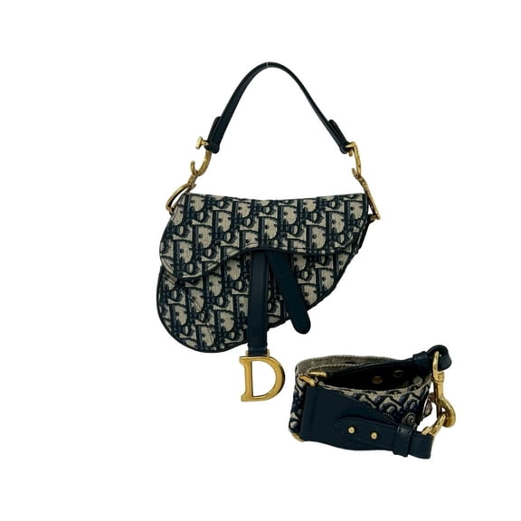 Pre-Owned Christian Dior Saddle Bag, Trotter pattern, canvas and leather, 2-way...