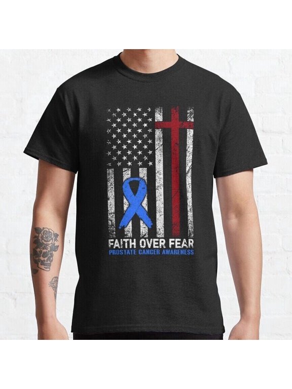 Christian Distressed USA Flag Cross Faith Over Fears Prostate Cancer Awareness T