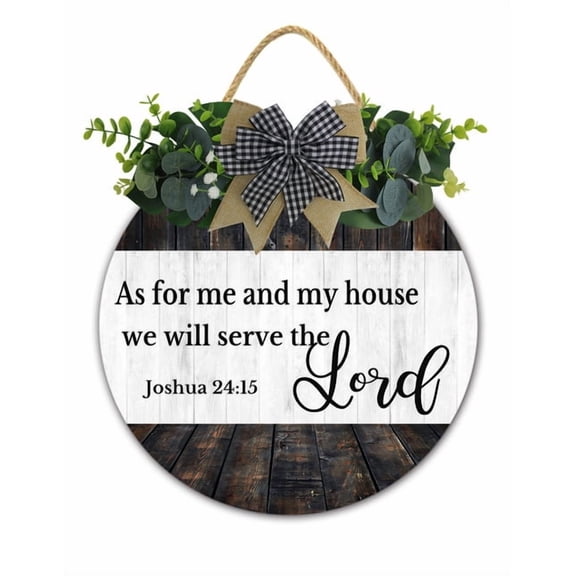Christian Door Hanger As for Me and My House We Will Serve The Lord, Bible Verse Scripture Wall Hanging, 12"x12" Christian Jesus Wall Art Decor, Christmas Gift Holiday Home Porch Decoration