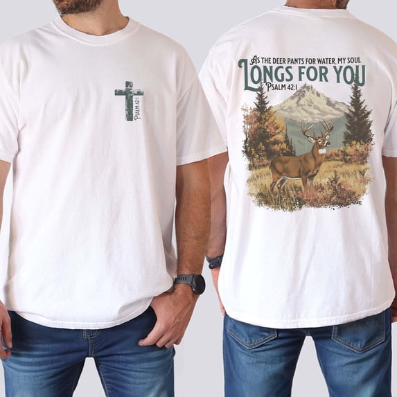 Christian Double Sided T-Shirt for Men – Faith-Based Deer Hunting Graphic Tee, Religious Hunter Shirt for Dad, Baptism and Outdoor Gift