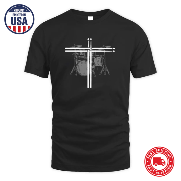 Christian Drummer Cross Music Faith Band T-Shirt All Size S-5XL